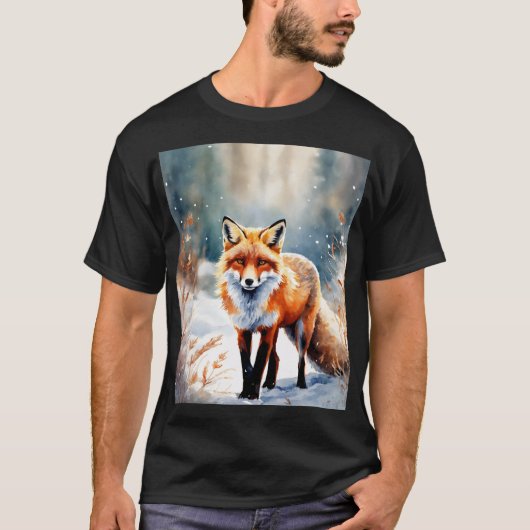 Winterwächter: Fuchs im Schnee T-Shirt (Vorderseite)