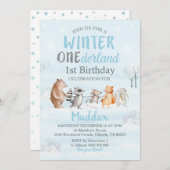 Winterwald 1. Geburtstag Einladung Winter (Vorne/Hinten)