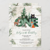 Winterwald 1. Geburtstag Party Einladung (Vorne/Hinten)