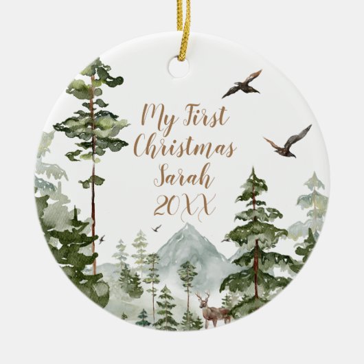 Winterwald 1. Weihnachtsfest Keramik Ornament (Vorne)