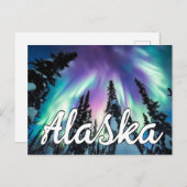 Winterwald Alaska Typografie der Nordlichter Postkarte (Vorne/Hinten)