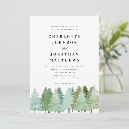 Winterwald Aquarellbäume Einladung (Stehend Vorderseite)