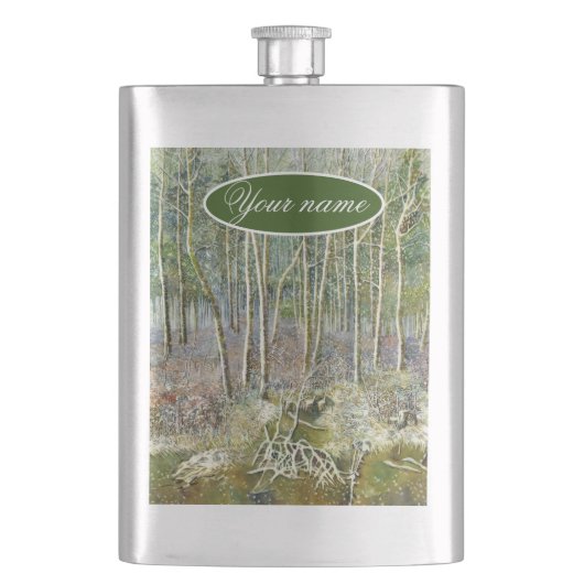Winterwald Aquarellmalerei Flachmann (Vorderseite)