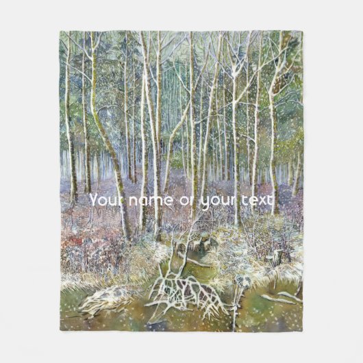 Winterwald Aquarellmalerei Fleecedecke (Vorderseite)