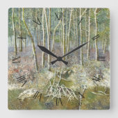 Winterwald Aquarellmalerei Quadratische Wanduhr (Vorderseite)