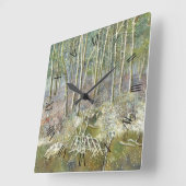 Winterwald Aquarellmalerei Quadratische Wanduhr (Winkel)