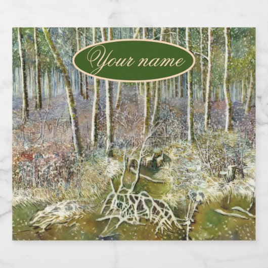 Winterwald Aquarellmalerei Schaumweinetikett (Einzelnes Label)