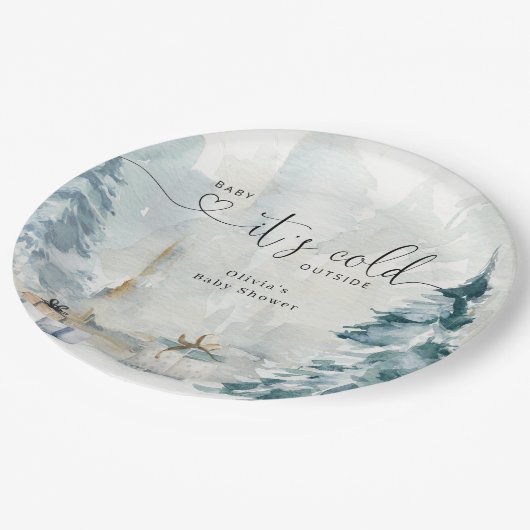 Winterwald Baby kalte Außendusche Pappteller (Schrägansicht)