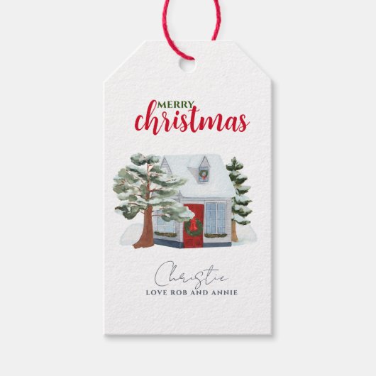 Winterwald Bauernhof Rustikale Frohe Weihnachten Geschenkanhänger (Vorderseite)