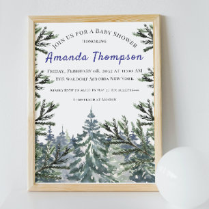 Winterwald Baum Aquarell Baby Shower Einladung