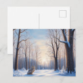 Winterwald, bedeckt mit Schnee und Eule Postkarte (Vorne/Hinten)