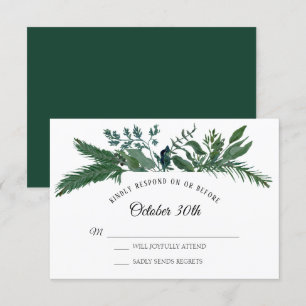 Winterwald-Berg-Laubwerk-Blatt-Zusage-Hochzeit Einladung