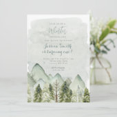 Winterwald Berg Onederland 1. Geburtstag Einladung (Stehend Vorderseite)