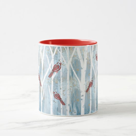 Winterwald Birch Trees & Roter Kardinal Tasse (Zentrum)