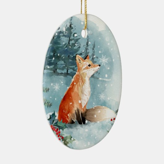 Winterwald, Blockhütte, Fuchs Keramik Ornament (Rechts)