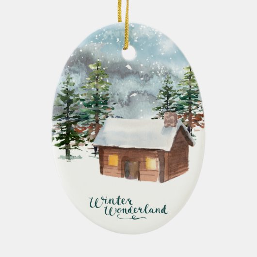 Winterwald, Blockhütte, Fuchs Keramik Ornament (Hinten)