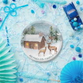 Winterwald, Blockhütte, Reh Pappteller (Party)