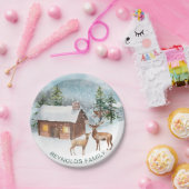 Winterwald, Blockhütte, Reh Pappteller (Party)