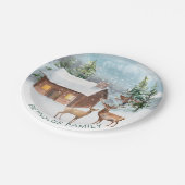 Winterwald, Blockhütte, Reh Pappteller (Schrägansicht)