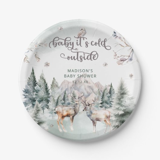 Winterwald Deer Baby Duschpapier Plakat Pappteller (Vorderseite)