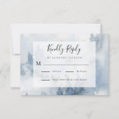 Winterwald Dusty Blue Watercolor Hochzeit RSVP Karte (Vorderseite)