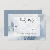 Winterwald Dusty Blue Watercolor Hochzeit RSVP Karte (Vorne/Hinten)