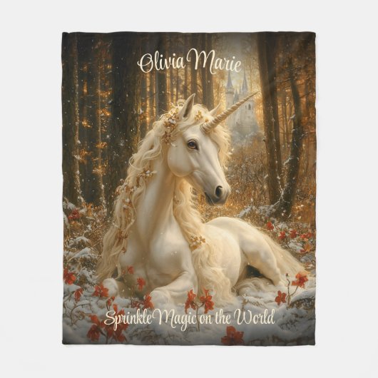 Winterwald Einhornruhen in der Schneefantasie Fleecedecke (Vorderseite)