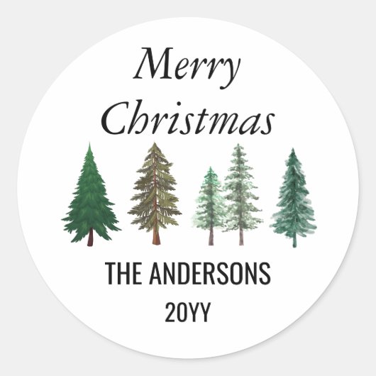 Winterwald Elegante Pine Trees Weihnachten Runder Aufkleber (Vorderseite)
