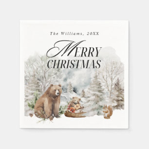 Winterwald Elegante Wasserfarbe Frohe Weihnachten Serviette
