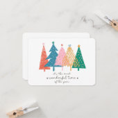 Winterwald farbenfrohe Doodle Pine Trees Weihnacht Karte (Vorderseite/Rückseite Beispiel)