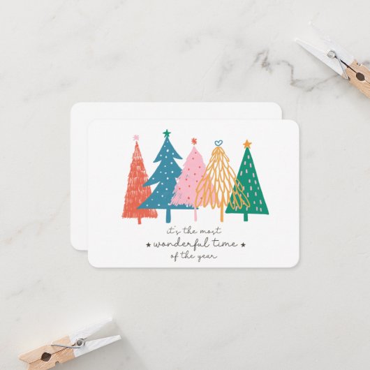 Winterwald farbenfrohe Doodle Pine Trees Weihnacht Karte (Vorderseite/Rückseite Beispiel)