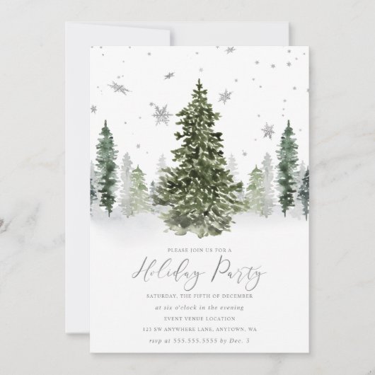 Winterwald-Feiertag Silber Einladung (Vorderseite)