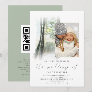 Winterwald-Foto-QR-Code Salbei-Hochzeit Einladung