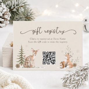 Winterwald-Freunde Süße Babyparty QR-Geschenkliste Begleitkarte