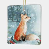 Winterwald, Fuchs, Blockhütte Keramik Ornament (Links)