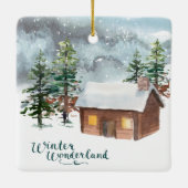 Winterwald, Fuchs, Blockhütte Keramik Ornament (Rückseite)