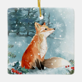 Winterwald, Fuchs, Blockhütte Keramik Ornament