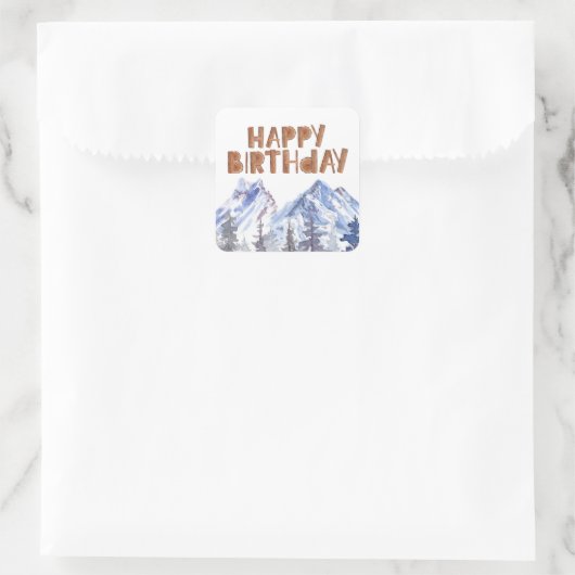 Winterwald "Happy Birthday" Quadratischer Aufkleber (Tasche)