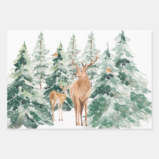 Winterwald Hirsch Rustikales Weihnachtsfest Geschenkpapier Set (Vorderseite 2)