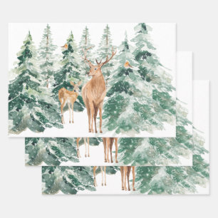 Winterwald Hirsch Rustikales Weihnachtsfest Geschenkpapier Set