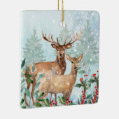 Winterwald, Hirsche, Blockhütte Keramik Keramikornament (Rechts)