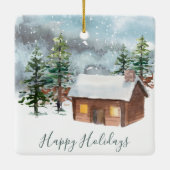 Winterwald, Hirsche, Blockhütte Keramik Keramikornament (Rückseite)