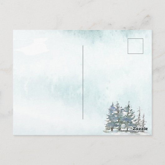 Winterwald, Hirsche, Blockhütte Weihnachten Postkarte (Rückseite)