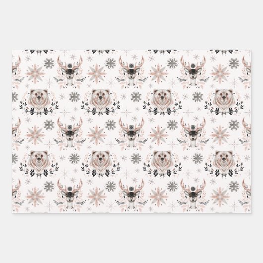 Winterwald Hirsche Moderne botanische Wasserfarbe Geschenkpapier Set (Vorderseite 3)