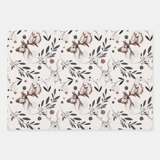 Winterwald Hirsche Moderne botanische Wasserfarbe Geschenkpapier Set (Vorderseite 2)