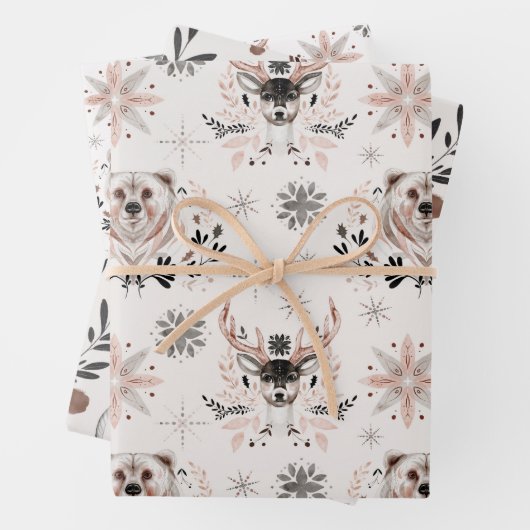Winterwald Hirsche Moderne botanische Wasserfarbe Geschenkpapier Set (Beispiel)