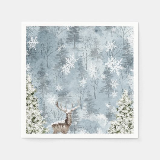 Winterwald Hirsche und Schneeflocken Serviette (Vorderseite)