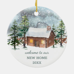 Winterwald, Hirsche, Unsere neue Zuhause Keramik O Ornament