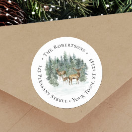 Winterwald Hirsche Weihnachtsrunde Rücksendeadress Runder Aufkleber