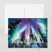 Winterwald im Nordlicht Frohe Weihnachten Postkarte (Vorne/Hinten)
